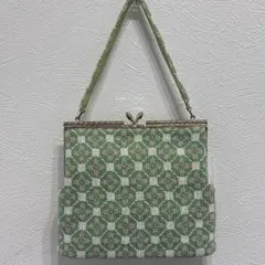 ビーズバッグ 和装用バッグ ガマ口 グリーン フラワー柄 冠婚葬祭 ヴィンテージ