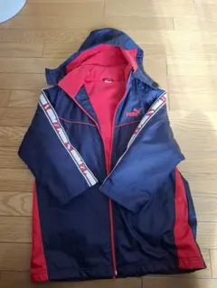 PUMA フリース内側 薄手ベンチコート ネイビー/レッド