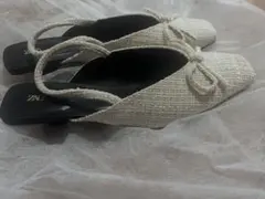ZARA スリングバックパンプス クリーム色