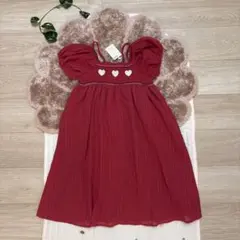 【新品未使用】プティマインハートスモッキングワンピース　赤　130cm