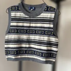 ELLE ショート丈ストライプニットベスト Mサイズ