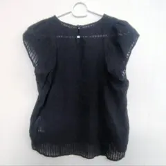 SENSE OF PLACE ブラックフリル袖シャツ Freeサイズ