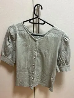 グリーン パフスリーブ 半袖シャツ