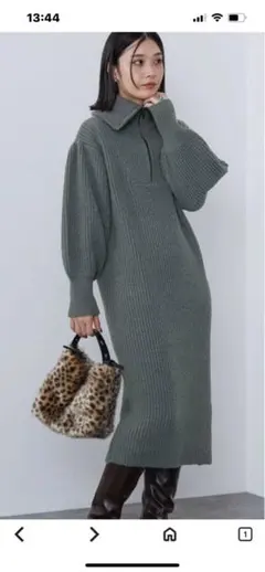 BEAMSドライバーズニットワンピース 長袖 ハーフジップ