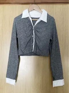 GRL シャツレイヤード風ショート丈トップス