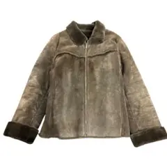 7W9 豚革　スエードジャケット　裏ボア　ブラウン　異素材　ジップアップ　古着