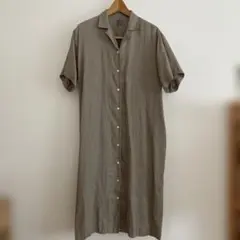 無印良品　フレンチリネン洗いざらし五分袖開襟ワンピース　M~Lサイズ