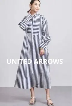 美品UNITED ARROWS ロンドンストライプ パネル シャツワンピース