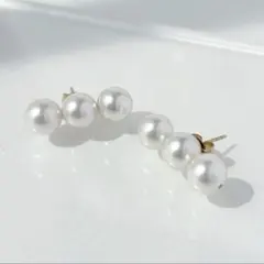 p様専用ページ　あこや真珠３連ピアス　14kgf