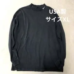 NIKE 90s USA製 モックネック　長袖カットソー　刺繍ロゴ　フェード黒