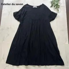 l'atelier du savon Ａラインボリューム袖ワンピース　ブラックのサムネイル