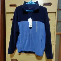 ユニクロ，フリースジャケット M ネイビー 水色，タグ付き