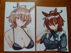 ウマ娘　メイド服　水着　アグネスタキオン　ファンアート　手描きイラスト
