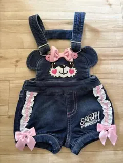 EARTH MAGICクマ柄デニムオーバーオール レトロ 平成ギャル 子ギャル