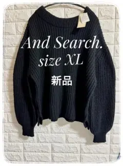 ☆新品 黒 リブ編み バルーンスリーブ ニット XL☆