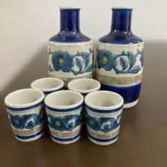 九谷焼　青い花柄 お猪口5個と酒器2個セット