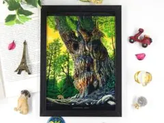 【A4額付き】黄色の空と縄文じいさん