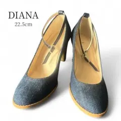 美品 22.5cm DIANA デニム ストラップ ハイヒール