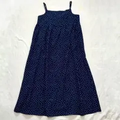 美品 キャミワンピース ロング フレア ドット Aライン ネイビー M ゆったり