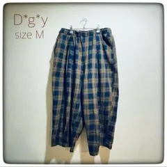Dgy｜紺茶 ウエストゴム チェック柄 コットン ワイドパンツ バルーンパンツ