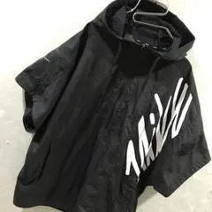 NIKE ビッグロゴ ナイロンジャケットパーカー 半袖 美品 黒白 XL