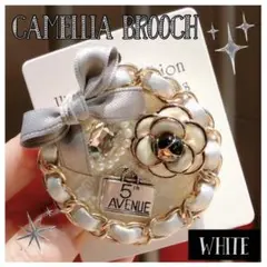 〖ホワイト〗カメリア ブローチ リボン パール ツイード 卒業式 入学式 結婚式