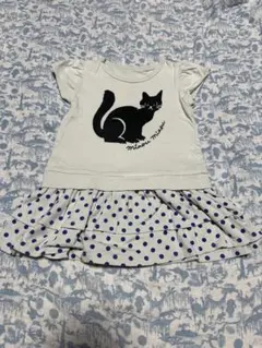 美品！猫プリント ドット柄 半袖ワンピースのサムネイル