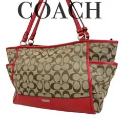 ✨美品 COACH コーチ　トートバッグ　28728 シグネチャー　赤　手提げ