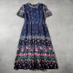トリーバーチ シルク ニットワンピース マキシ丈 花柄 ベルト ネイビー