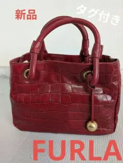 FURLA 赤 クロコダイル風 トートバッグ