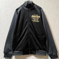 ジャージトップス（M）ジャケット　ジップアップ　ロゴ入り　黒×グレー　a1410