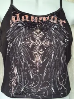 y2k平成ギャル お兄系タンクトップ 英字 十字架 翼 ストーン