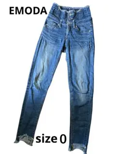 EMODA ハイウェストスキニーデニム ブルー 裾ダメージデザイン♡