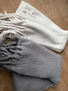 ウール混紡 フリンジ付きマフラー 2色セット