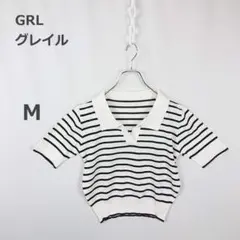 【グレイル】襟付ボーダーニット 半袖 ポロシャツ ショート丈 ガーリー 美品 M