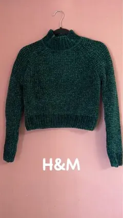 H&M ダークグリーン ハイネック セーター