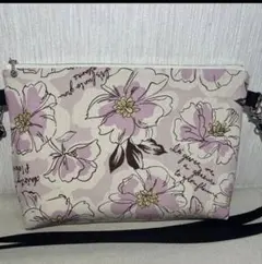 長財布が入るポシェット/斜めがけ/54 北欧花ピンク/ハンドメイド