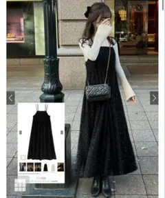 GRL グレイル　ラメシャギーフレアキャミワンピース　ブラック