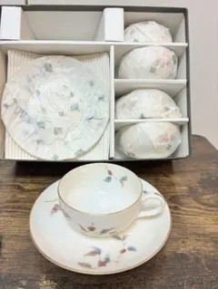 美濃焼　庫山窯　ティーカップ＆ソーサー　5客　コーヒー碗皿 花柄 ピンク 金彩