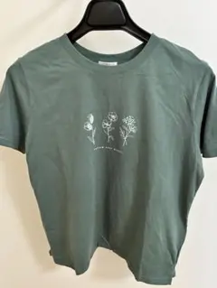 グリーン 半袖Tシャツ 花柄プリント