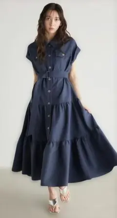 rienda ロールアップスリーブティアードシャツワンピース