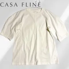 CASA FLINE パフスリーブカットソー　ロゴ入り　ホワイト　着痩せ　Fのサムネイル