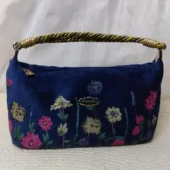 Think Bee! 花柄刺繍 ハンドバッグ ネイビー