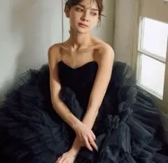 ドレスプロダクション　ベロアチュールティアードドレス（W302BK）