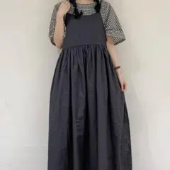 サマンサモスモス インドコットン後ろリボンキャミワンピース (チャコール)