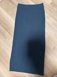 リブニット タイトスカート ブルーグリーン系