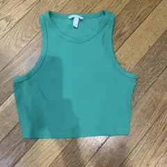 H&M グリーン リブタンクトップ M