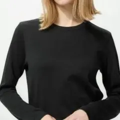 スムースストレッチコットンクルーネックT（長袖）ブラックＸＬ