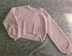 SHEIN☆キッズ☆ピンクシャギーショート丈ニット