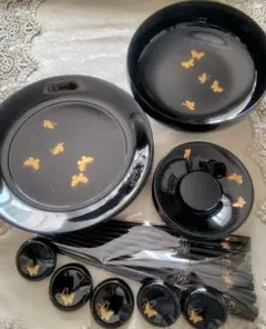 漆器 菓子器 銘々皿 箸 箸置き茶托 蝶柄